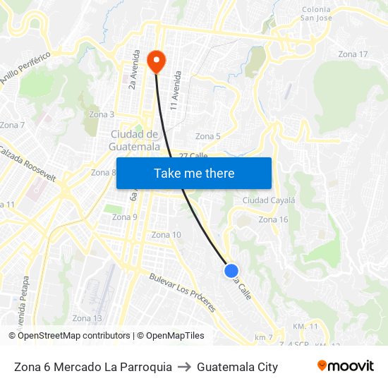 Zona 6 Mercado La Parroquia to Guatemala City map