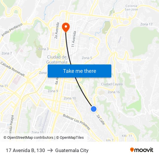 17 Avenida B, 130 to Guatemala City map