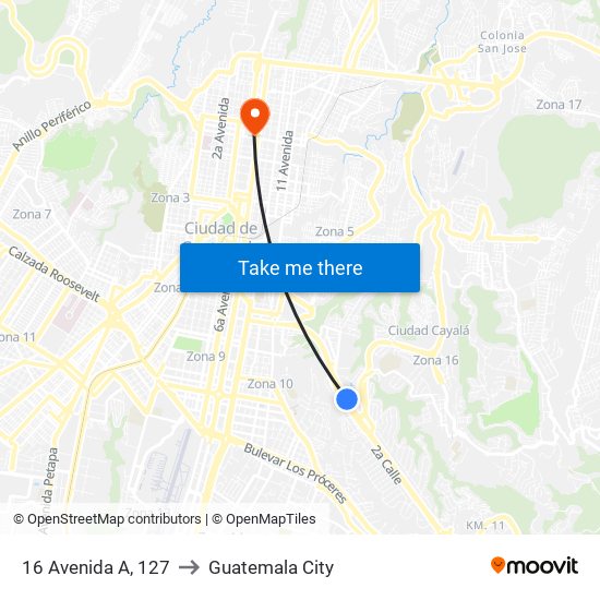 16 Avenida A, 127 to Guatemala City map