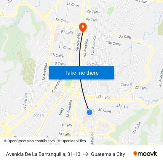 Avenida De La Barranquilla, 31-13 to Guatemala City map