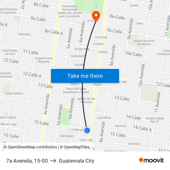 7a Avenida, 15-00 to Guatemala City map