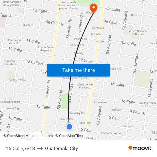 16 Calle, 6-13 to Guatemala City map