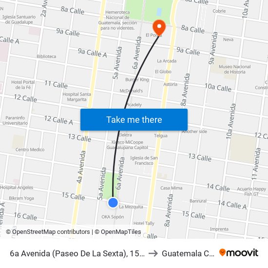 6a Avenida (Paseo De La Sexta), 15-04 to Guatemala City map