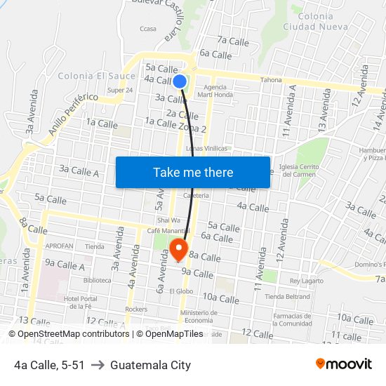 4a Calle, 5-51 to Guatemala City map