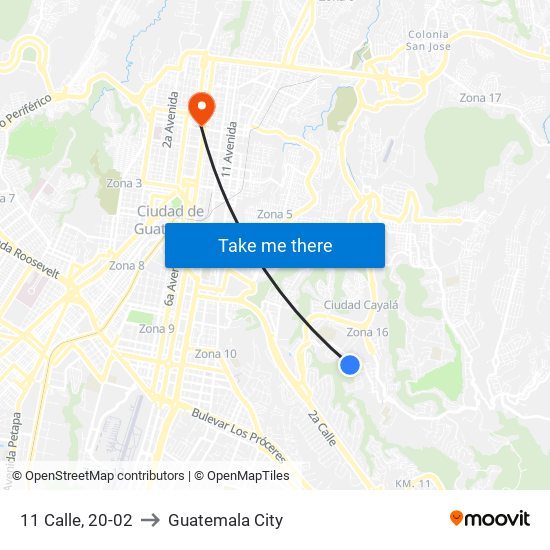 11 Calle, 20-02 to Guatemala City map