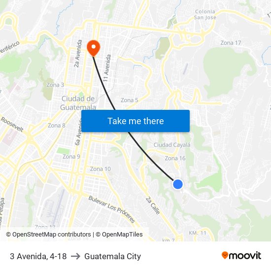 3 Avenida, 4-18 to Guatemala City map