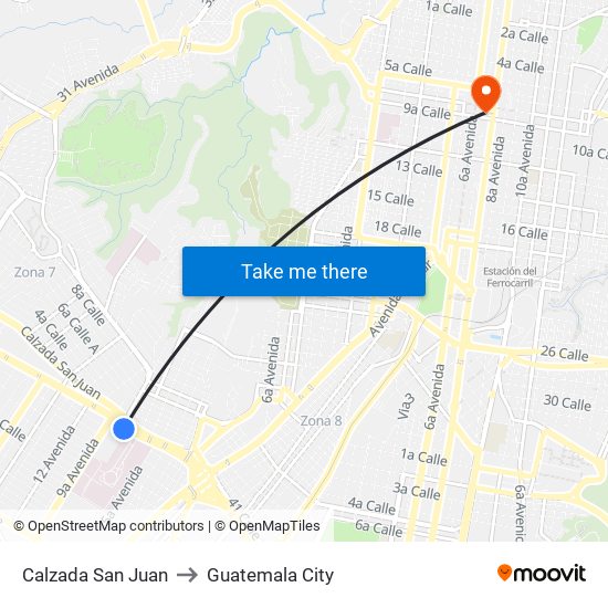 Calzada San Juan to Guatemala City map