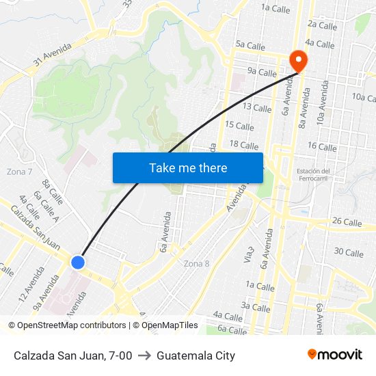 Calzada San Juan, 7-00 to Guatemala City map