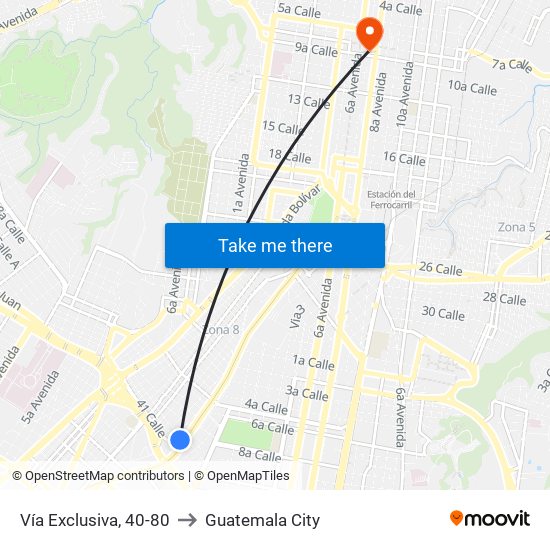 Vía Exclusiva, 40-80 to Guatemala City map