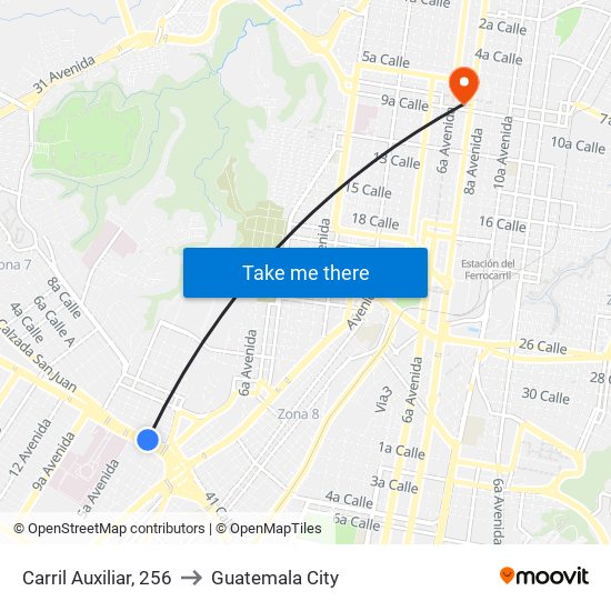 Carril Auxiliar, 256 to Guatemala City map