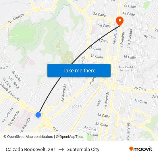 Calzada Roosevelt, 281 to Guatemala City map