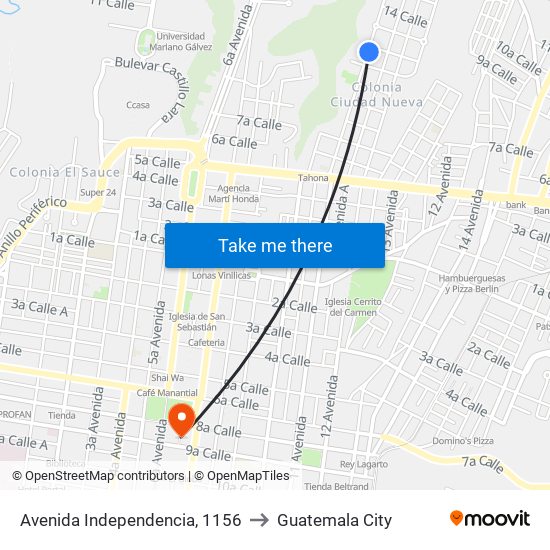 Avenida Independencia, 1156 to Guatemala City map