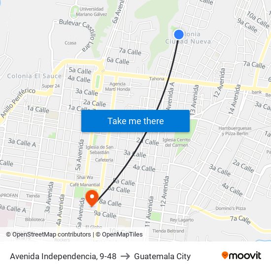 Avenida Independencia, 9-48 to Guatemala City map