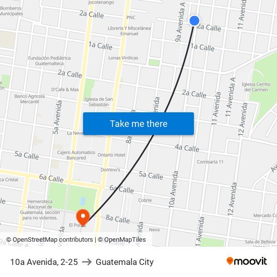 10a Avenida, 2-25 to Guatemala City map