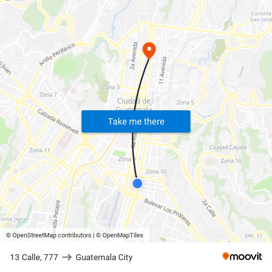 13 Calle, 777 to Guatemala City map