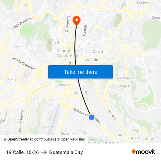 19 Calle, 16-36 to Guatemala City map