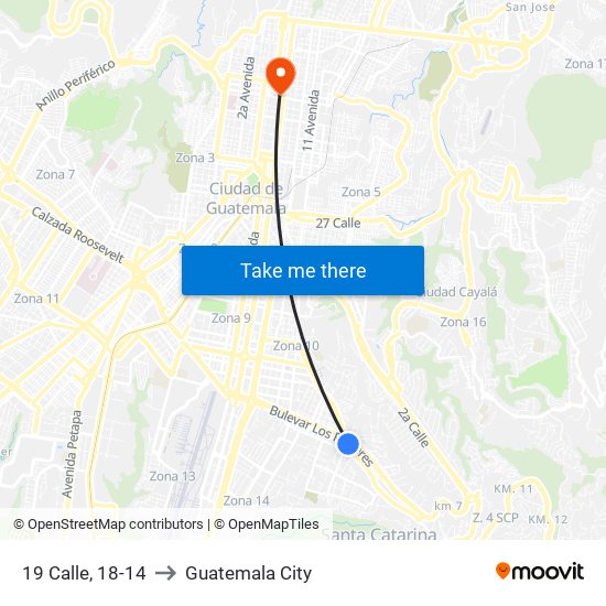 19 Calle, 18-14 to Guatemala City map