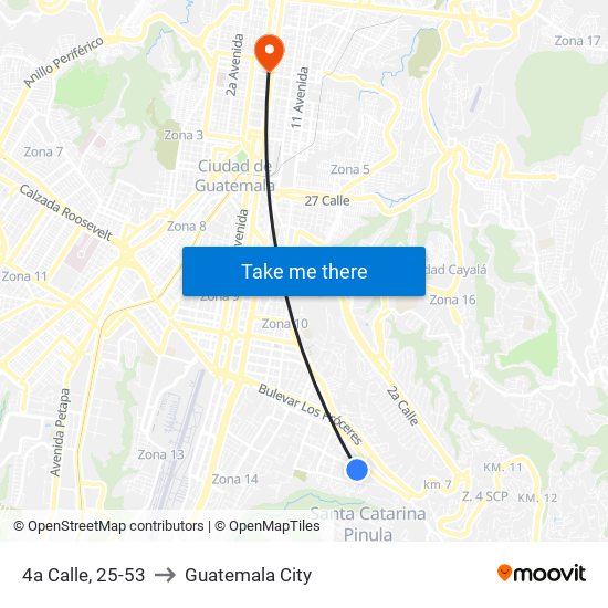 4a Calle, 25-53 to Guatemala City map