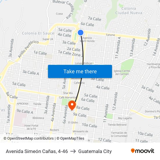 Avenida Simeón Cañas, 4-46 to Guatemala City map