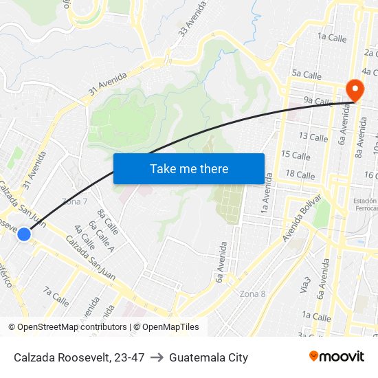 Calzada Roosevelt, 23-47 to Guatemala City map