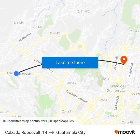 Calzada Roosevelt, 14 to Guatemala City map