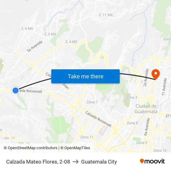 Calzada Mateo Flores, 2-08 to Guatemala City map