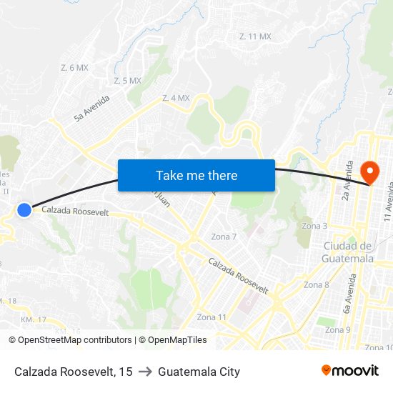 Calzada Roosevelt, 15 to Guatemala City map