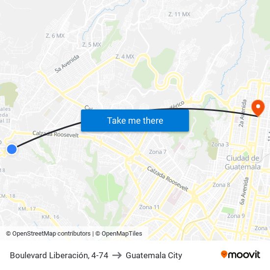 Boulevard Liberación, 4-74 to Guatemala City map