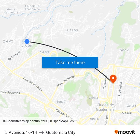 5 Avenida, 16-14 to Guatemala City map
