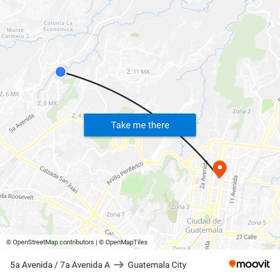 5a Avenida / 7a Avenida A to Guatemala City map