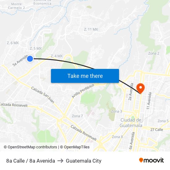 8a Calle / 8a Avenida to Guatemala City map