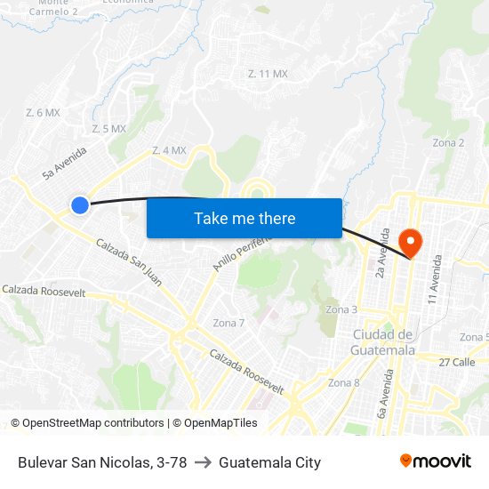 Bulevar San Nicolas, 3-78 to Guatemala City map