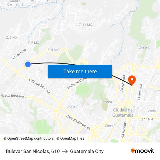 Bulevar San Nicolas, 610 to Guatemala City map