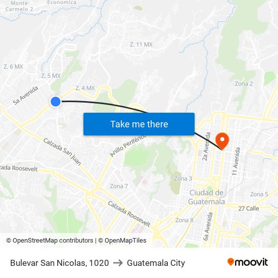 Bulevar San Nicolas, 1020 to Guatemala City map