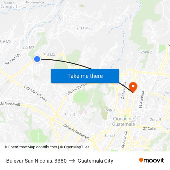 Bulevar San Nicolas, 3380 to Guatemala City map