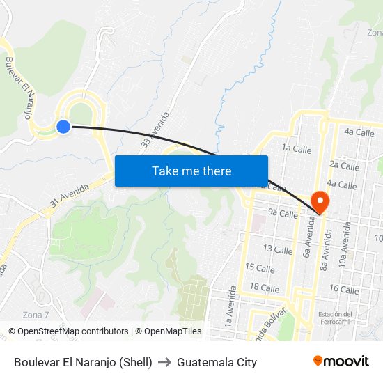 Boulevar El Naranjo (Shell) to Guatemala City map
