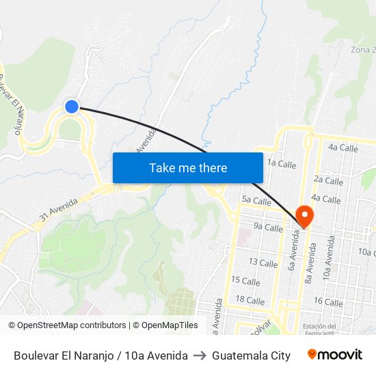 Boulevar El Naranjo / 10a Avenida to Guatemala City map
