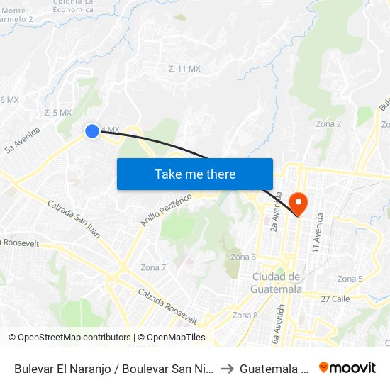 Bulevar El Naranjo / Boulevar San Nicolás to Guatemala City map