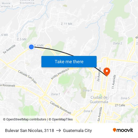 Bulevar San Nicolas, 3118 to Guatemala City map