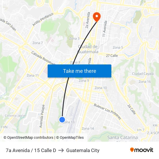 7a Avenida / 15 Calle D to Guatemala City map