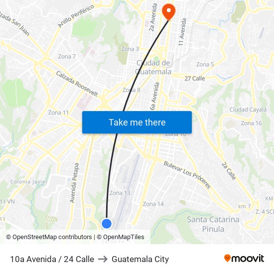 10a Avenida / 24 Calle to Guatemala City map