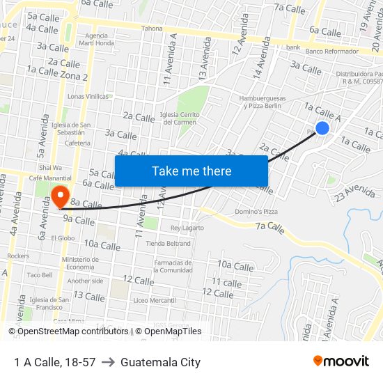1 A Calle, 18-57 to Guatemala City map