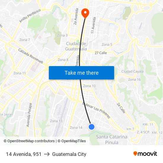 14 Avenida, 951 to Guatemala City map