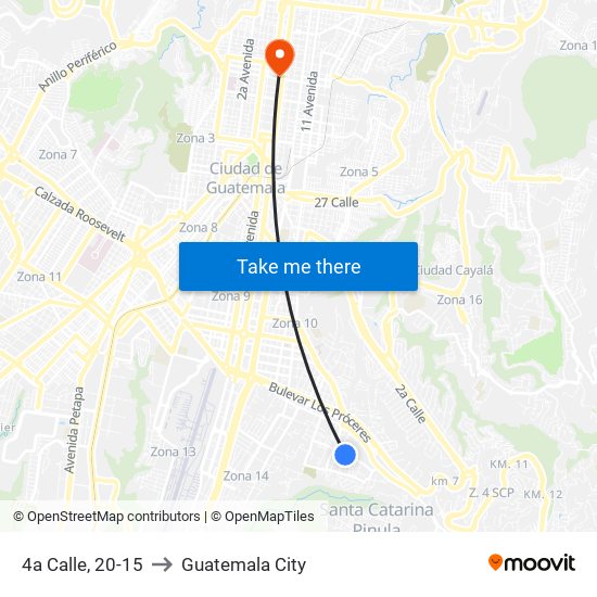 4a Calle, 20-15 to Guatemala City map