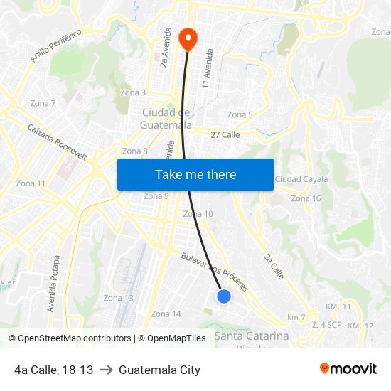 4a Calle, 18-13 to Guatemala City map