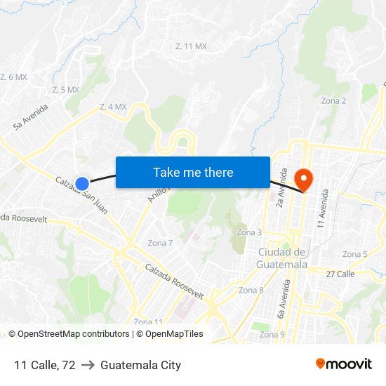 11 Calle, 72 to Guatemala City map