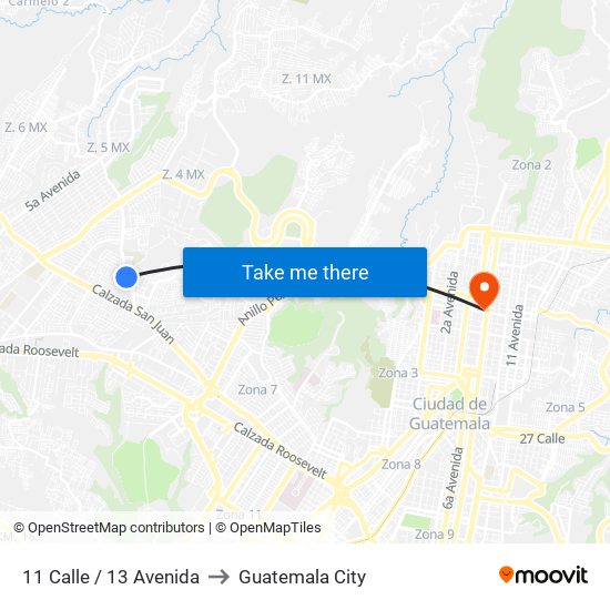 11 Calle / 13 Avenida to Guatemala City map