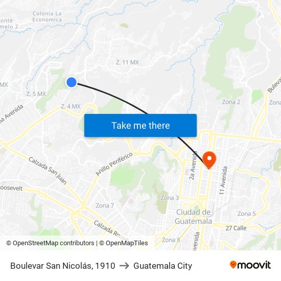 Boulevar San Nicolás, 1910 to Guatemala City map