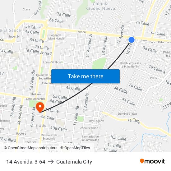 14 Avenida, 3-64 to Guatemala City map