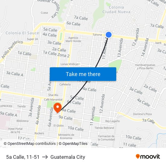 5a Calle, 11-51 to Guatemala City map